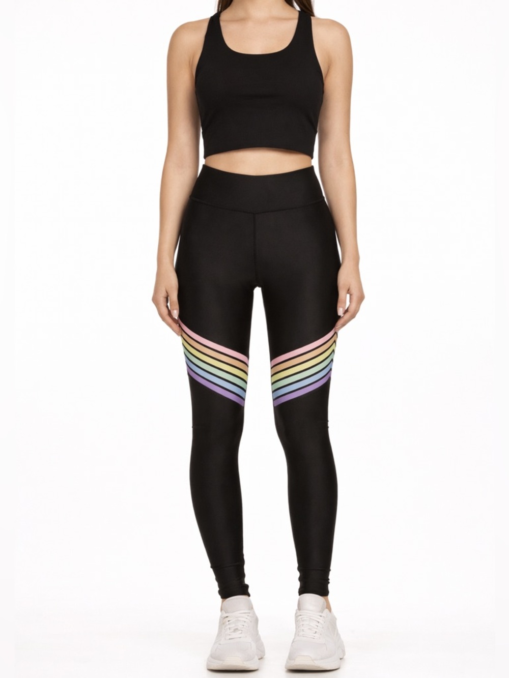 PopRAGEous Rainbow Chevron Leggings Black High Waist Athletic
